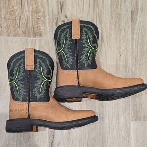 Ariat Tan and Black Western Boots with Green Stitching